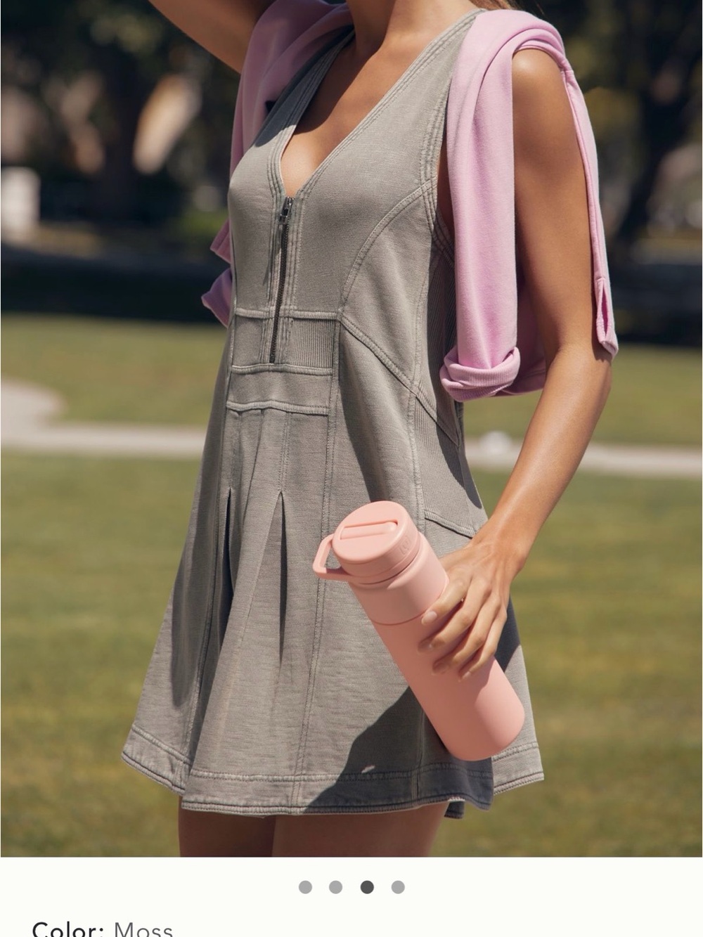 Daily Practice by Anthropologie Half Zip V Neck Mini Dress in Olive Green - Picture 3 of 12